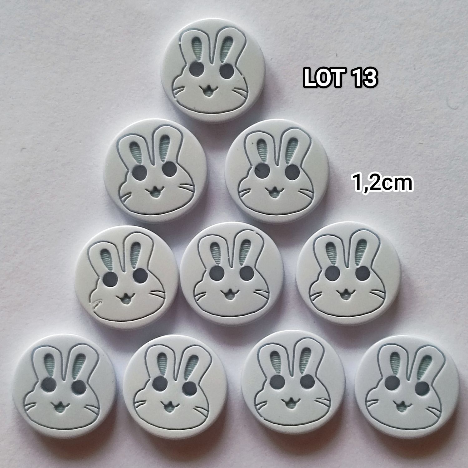 10 boutons lapin en résine 12mm LOT 13
