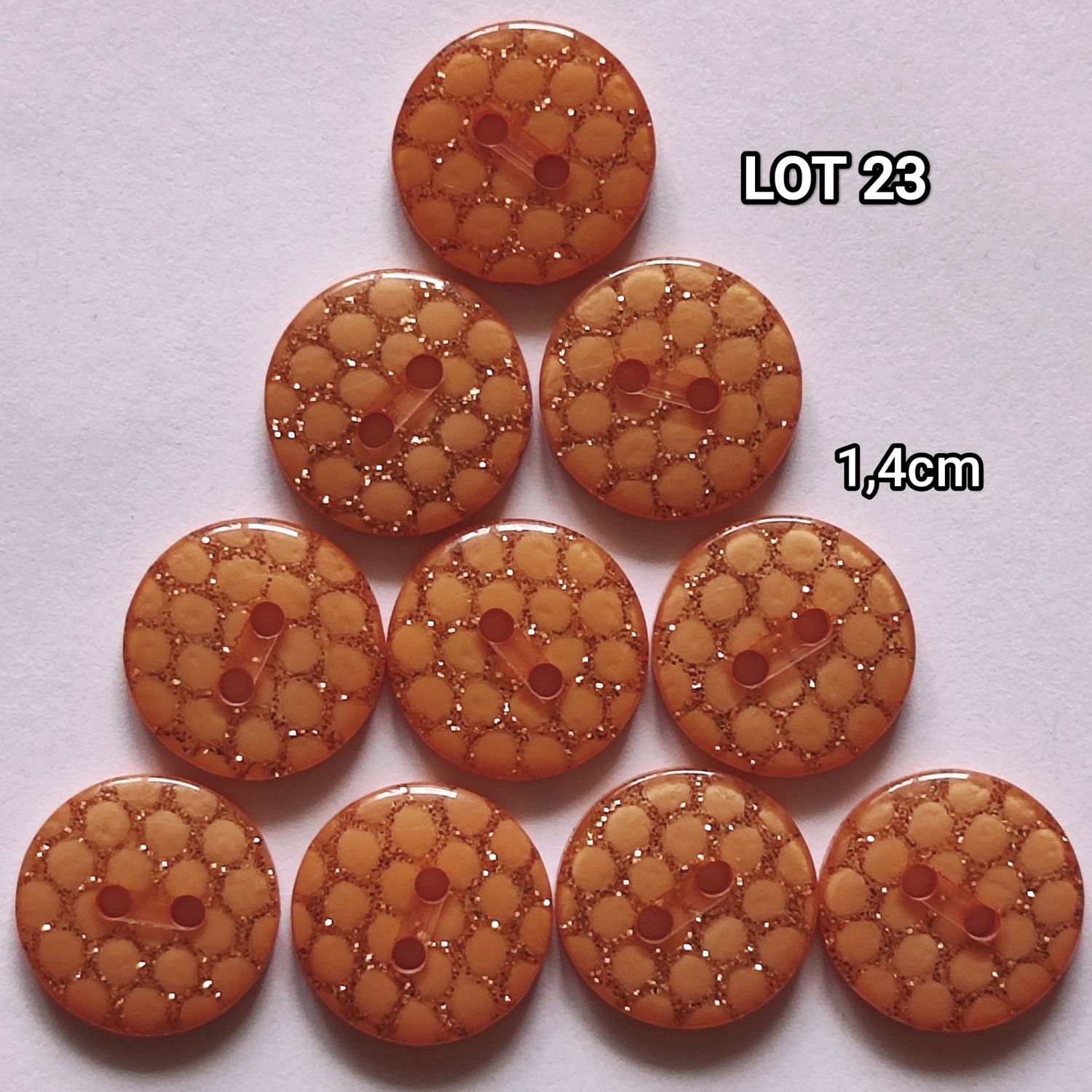 10 boutons 14mm orange avec doré LOT 23