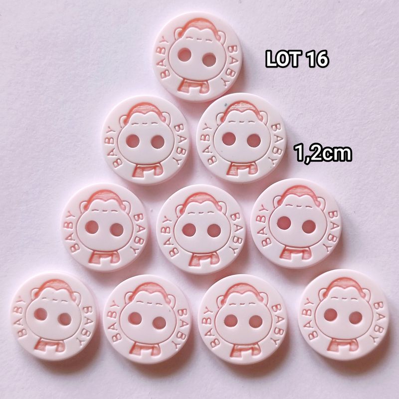 10 boutons baby rose 12mm en résine LOT 16