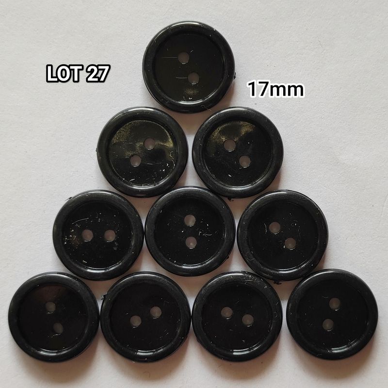 10 boutons noir acrylique 17mm LOT 27