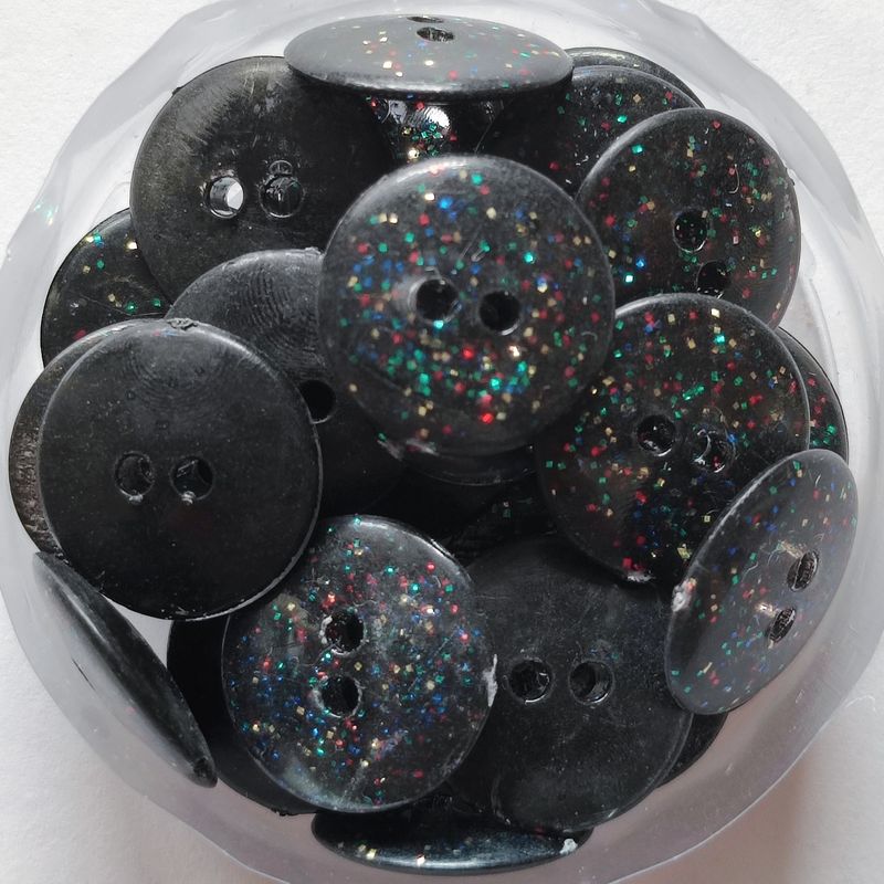 10 boutons noir avec paillettes 1,5cm LOT 37