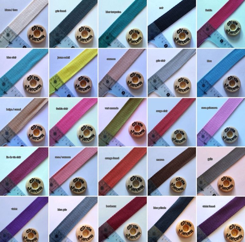 Sangle coton 25mm au mètre (choisissez parmi 38 couleurs)