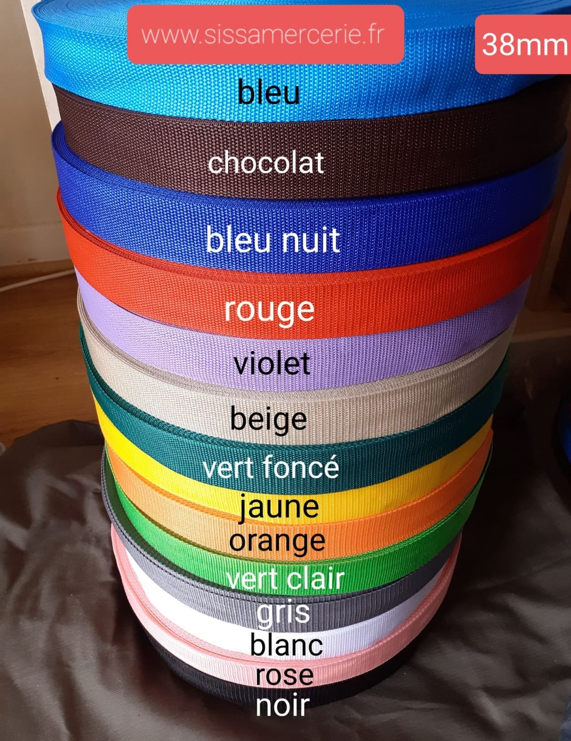 Sangle polypropylène 38mm  / choisissez vos couleurs