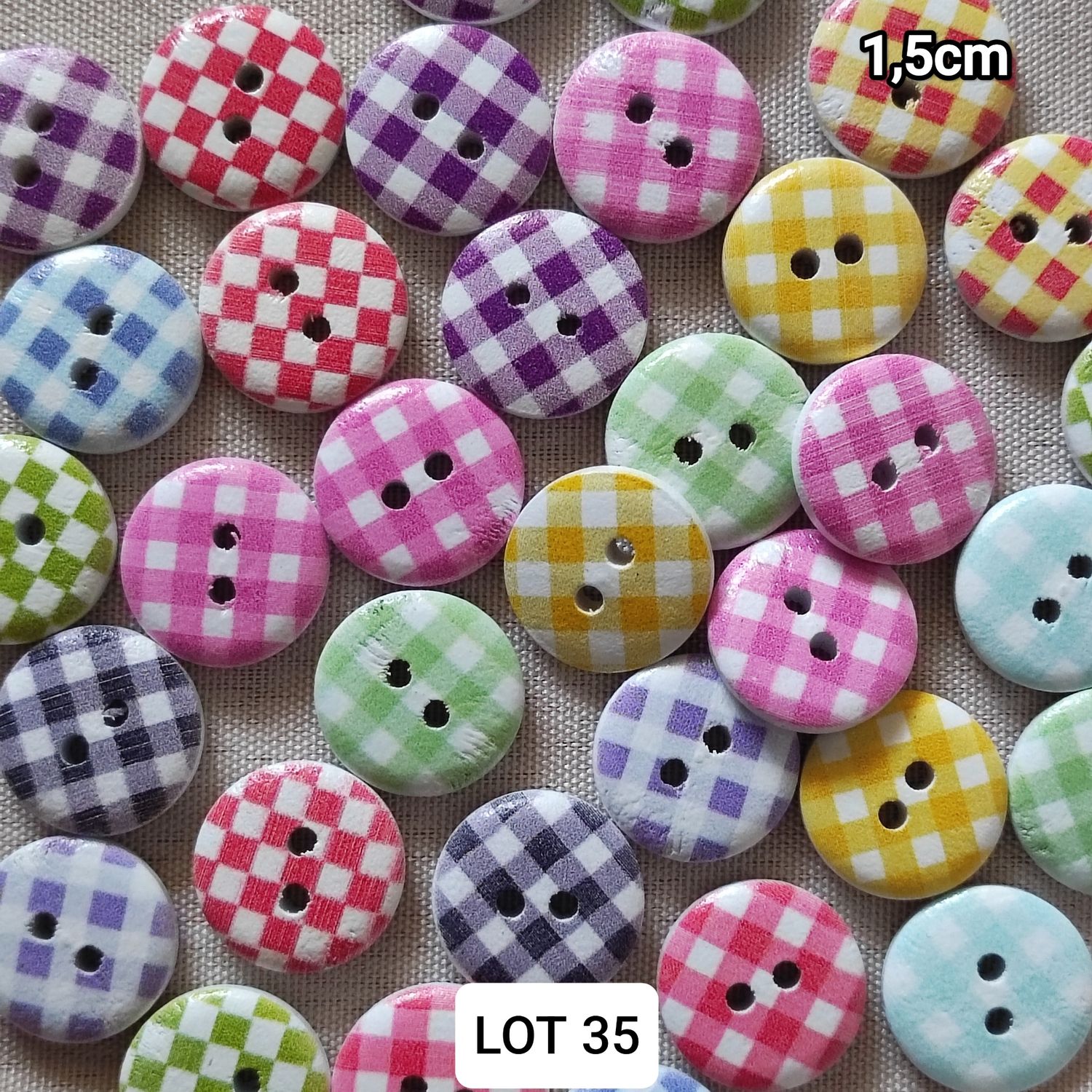 10 boutons en bois à carreaux vichy LOT 35 (choisissez vos modèles)