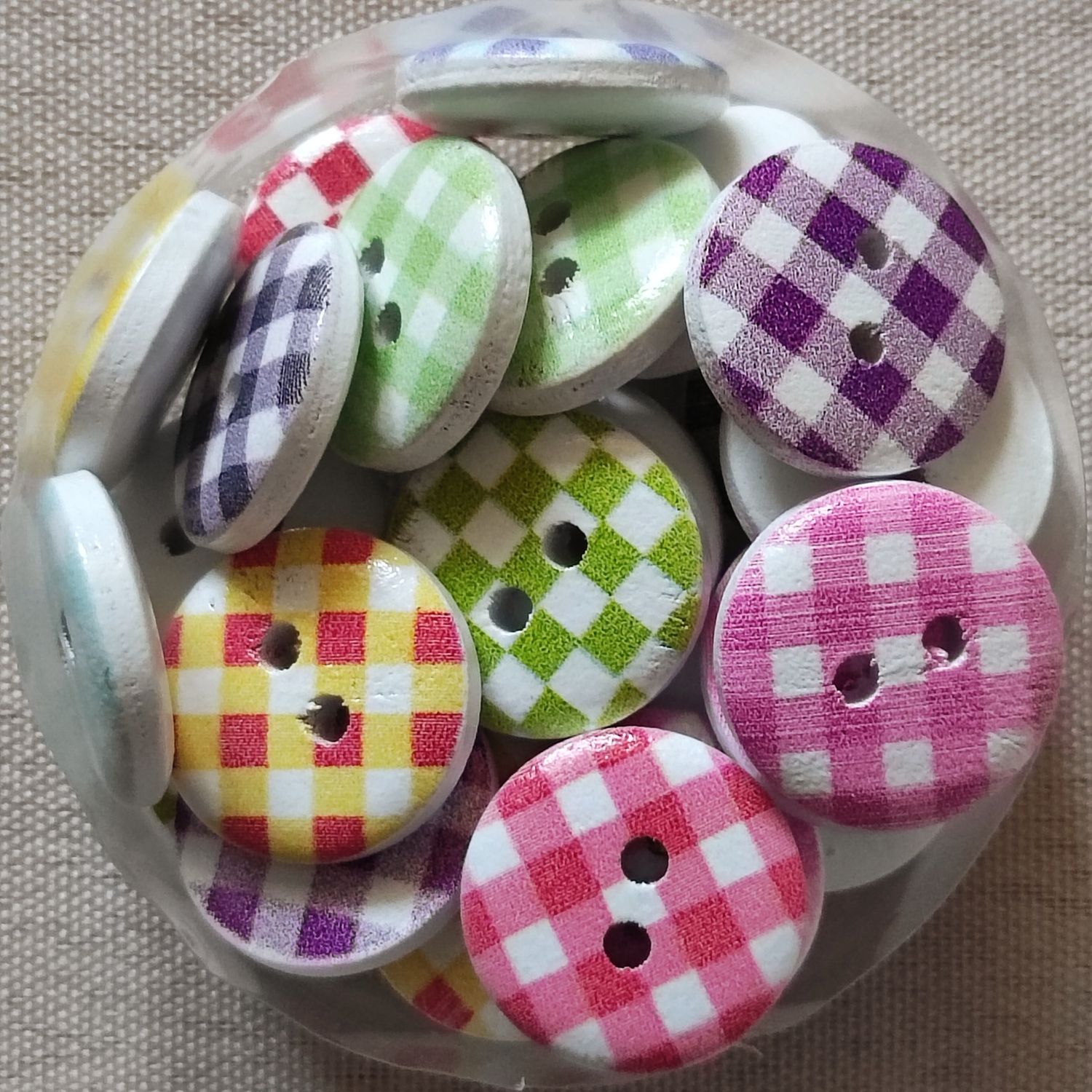 10 boutons en bois à carreaux vichy LOT 35 (choisissez vos modèles)