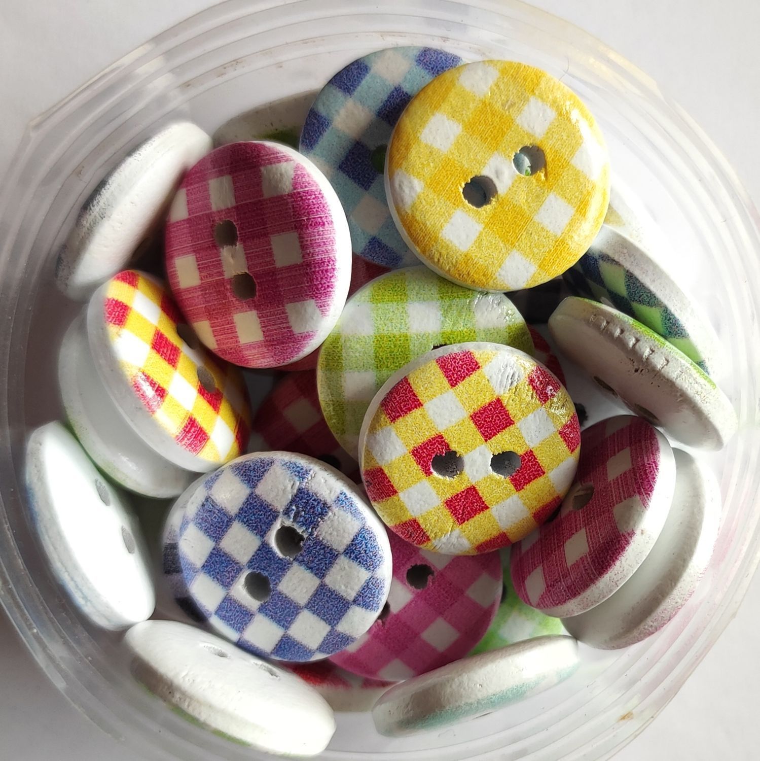 10 boutons en bois à carreaux vichy LOT 35 (choisissez vos modèles)