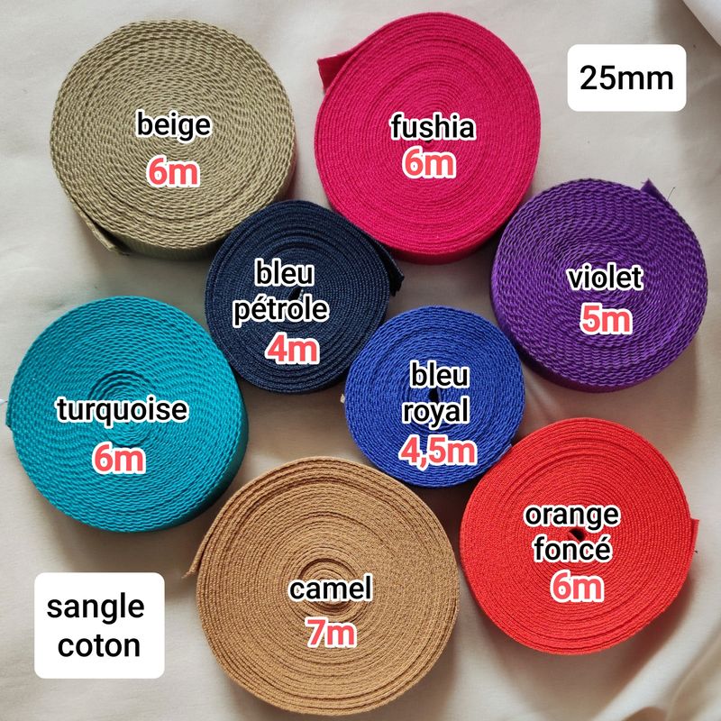 Lot 44,50 mètres sangle coton 25mm