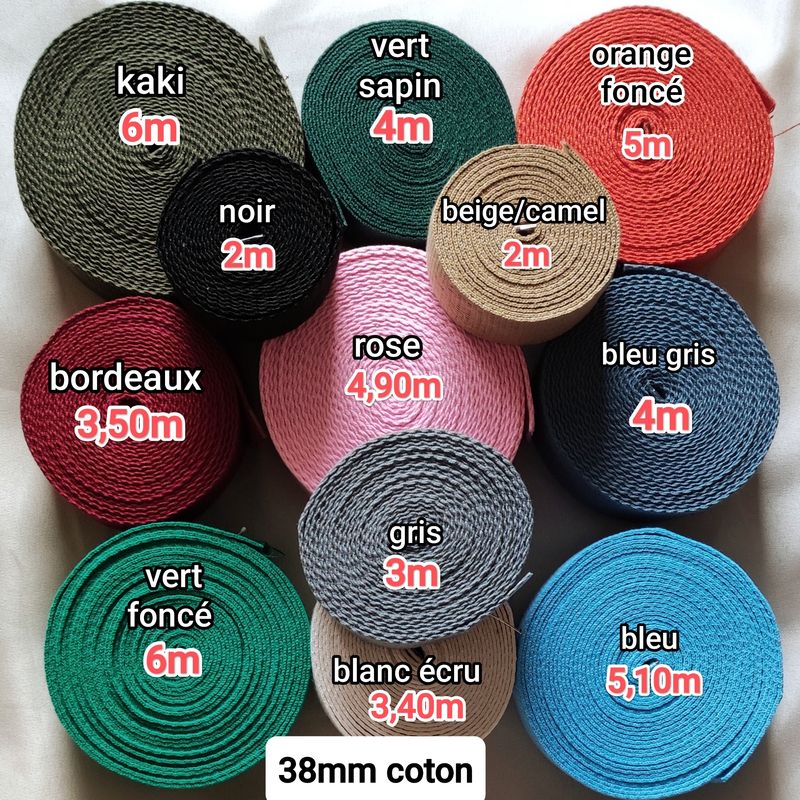 Lot 48,90 mètres sangle coton 38mm