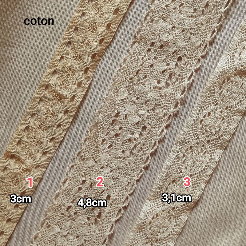 Dentelle coton beige au m (choisissez vos modèles)