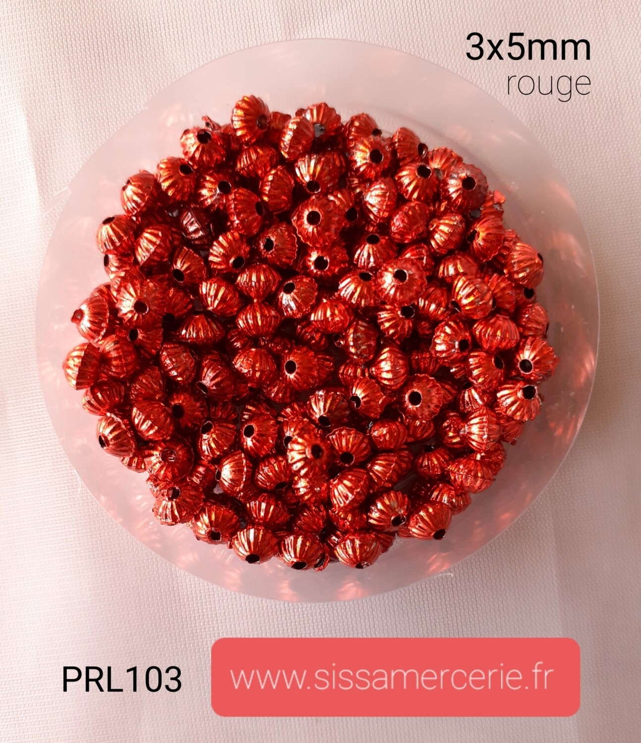 300 perles fantaisie 3x5mm 8 coloris, Couleur: rouge