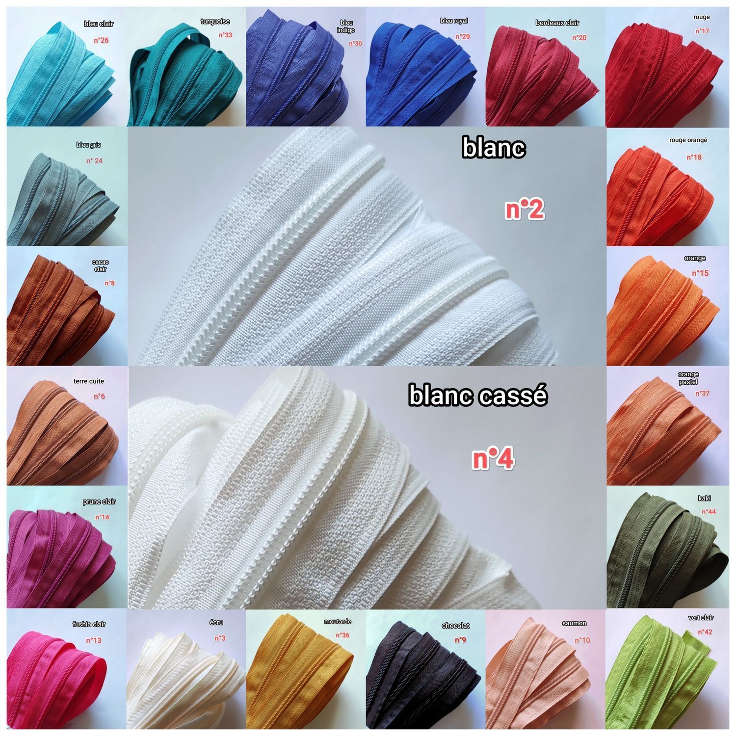 1 mètre fermeture zip #5 + 3 curseurs (choisissez parmi 44 couleurs)