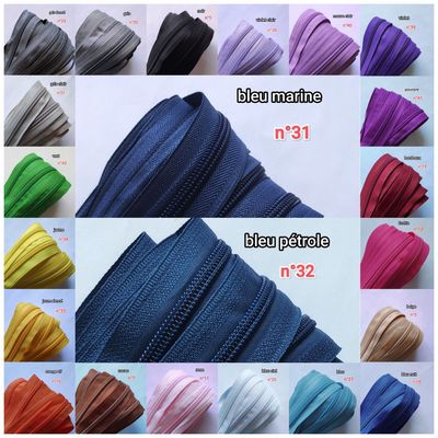 1 mètre fermeture zip #5 + 3 curseurs (choisissez parmi 44 couleurs)