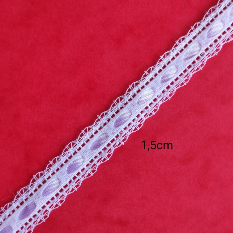 Dentelle blanche avec ruban 1,5 cm au mètre
