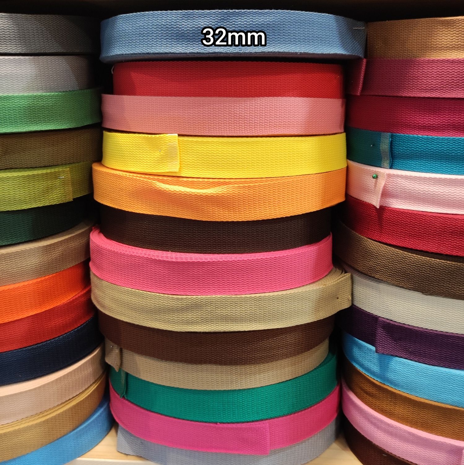Rouleau 40m sangle coton 32mm ép 1,5mm / choisissez vos couleurs