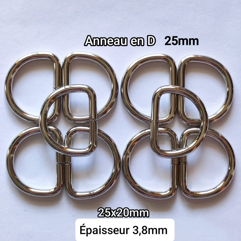 Anneaux en D argentés 25 mm x 20mm