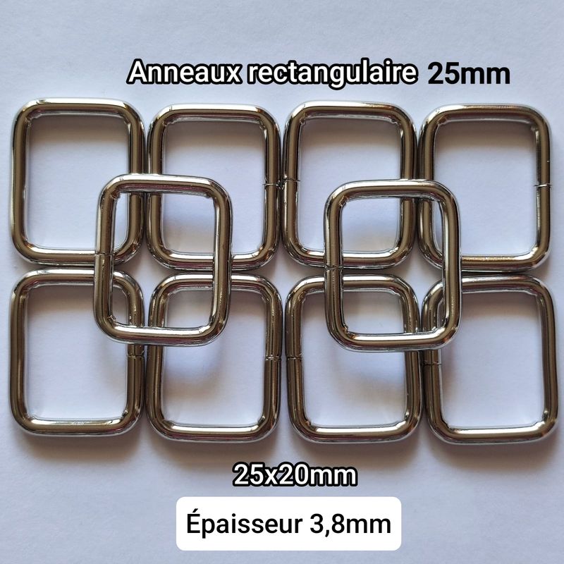 Anneaux rectangulaires argentés 25mm x 20mm