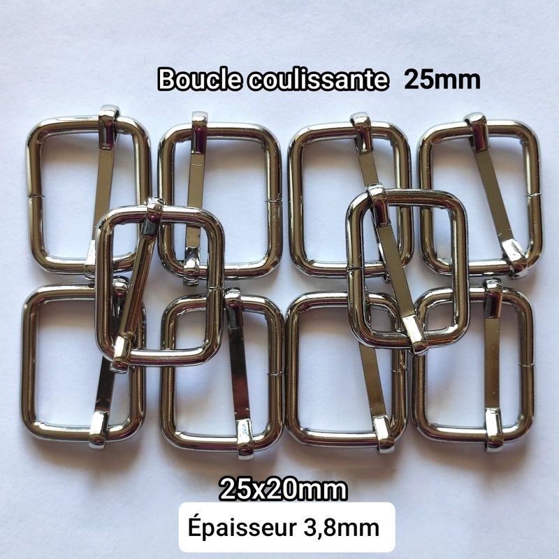 Boucle coulissante argenté 25mm x 20mm