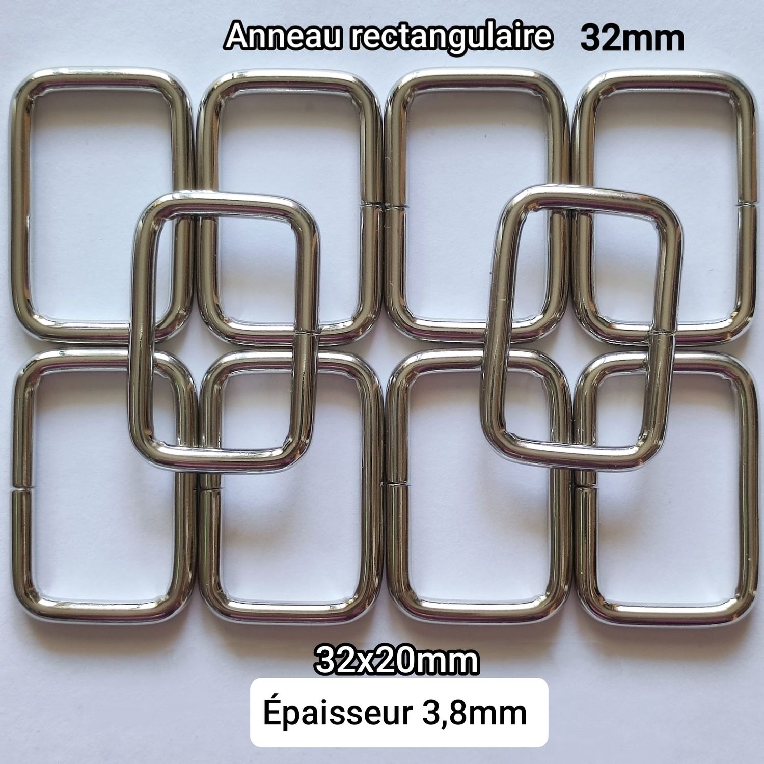 Anneaux rectangulaires argentés 32mm