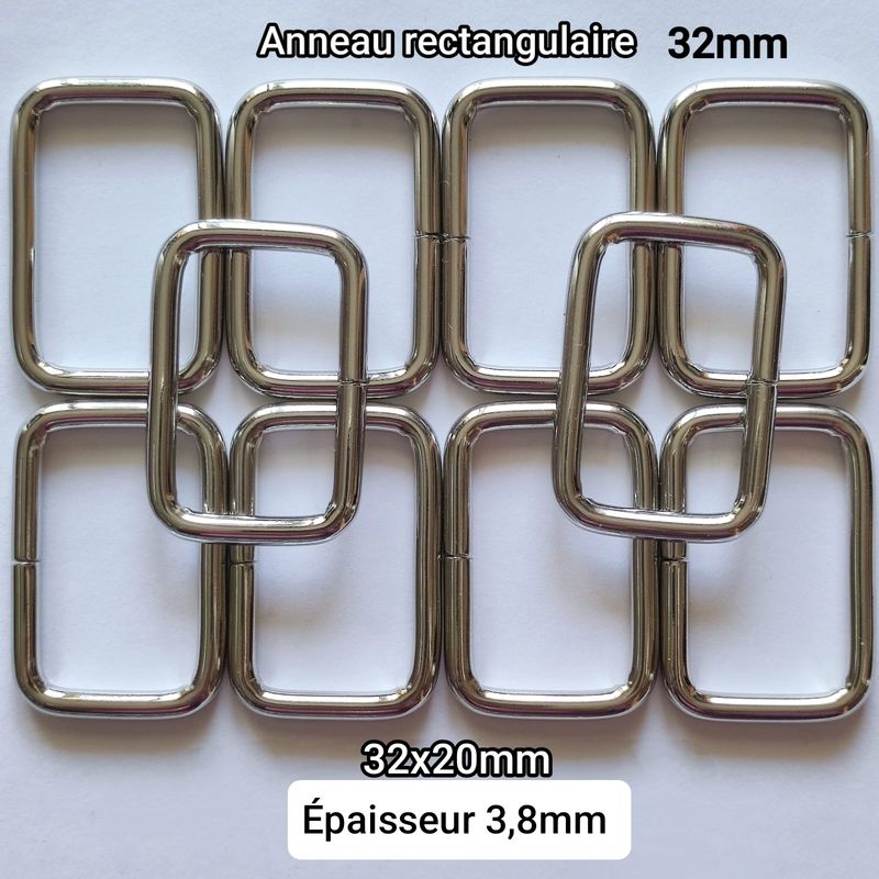 Anneaux rectangulaires argentés 32mm