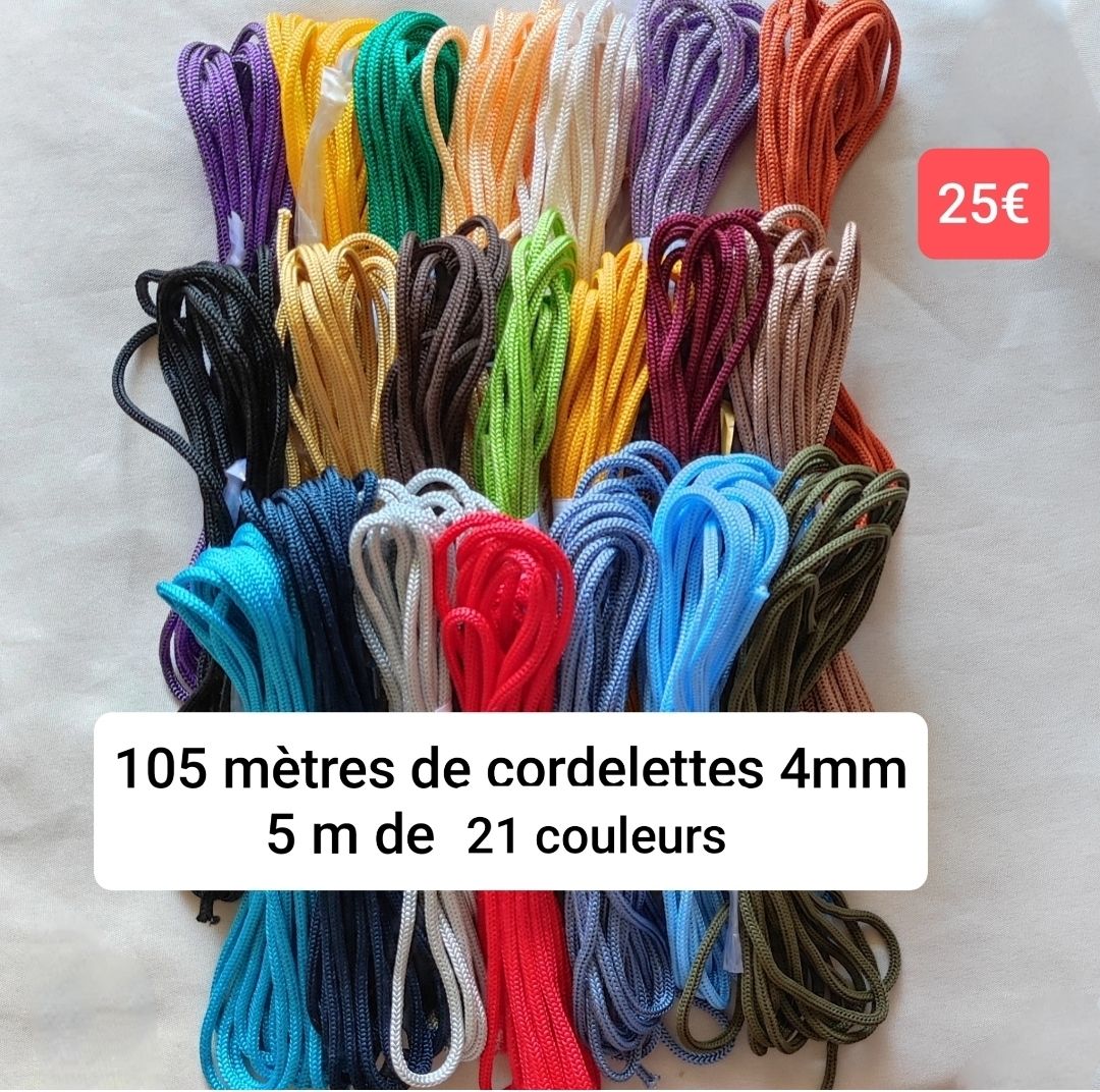 Lot cordelette 4mm polyester (105 mètres)