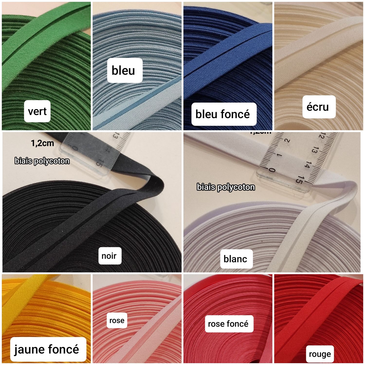Rouleau de 16 mètres biais polycoton largeur 1,2cm
