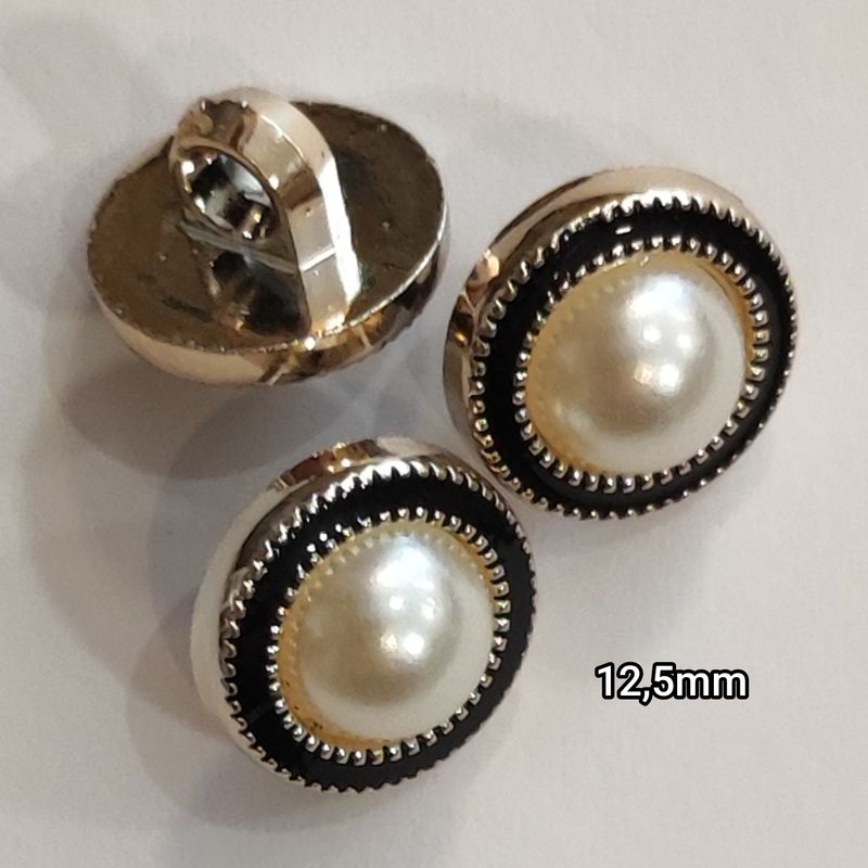 Bouton doré avec contour noir et perles 12.5mm