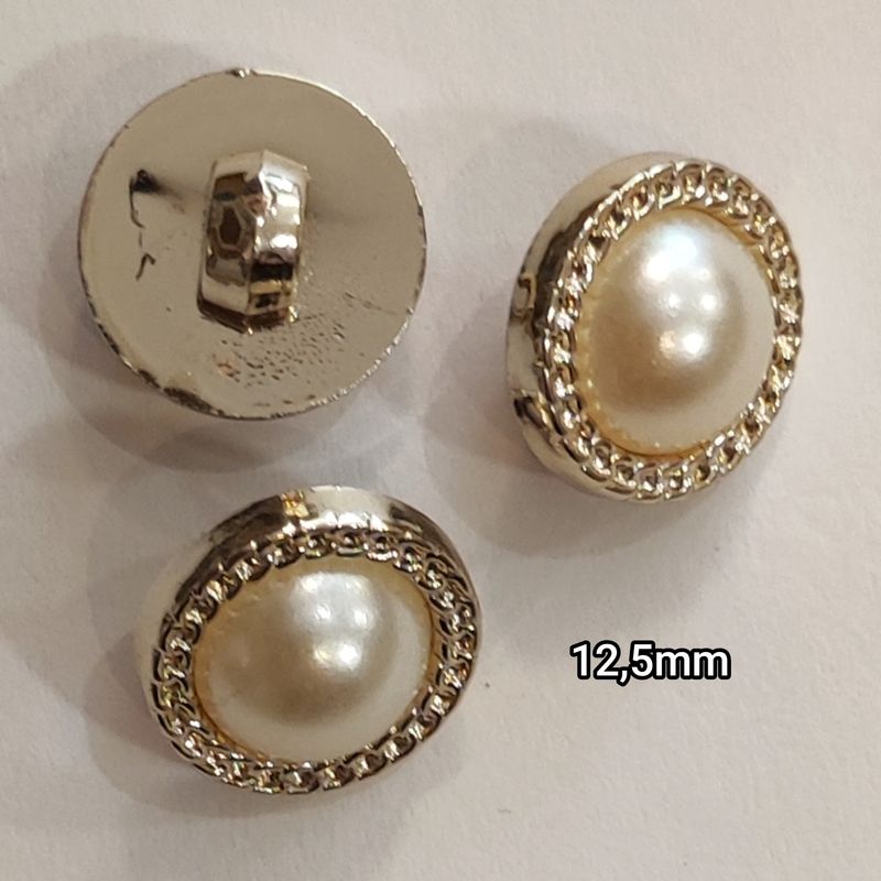 Bouton doré avec contour et perles 12,5mm