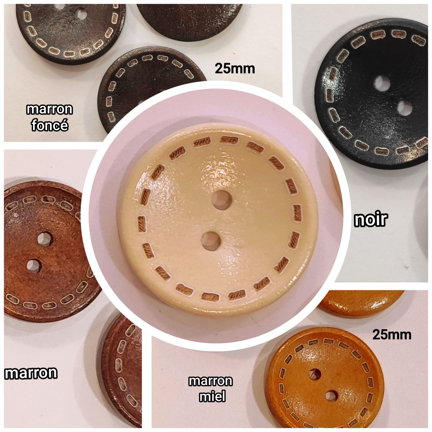 Bouton bois 2,5 cm (choisissez vos couleurs)