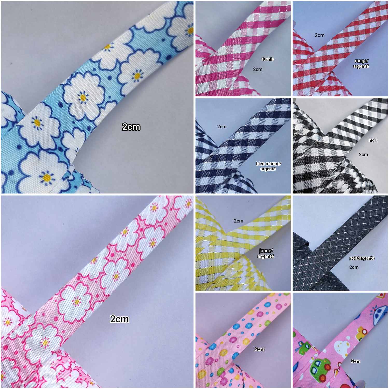 40m biais polyester 2cm(choisissez vos couleurs)