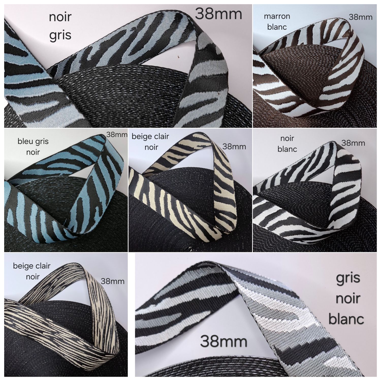 Sangle zèbre 38mm (choisissez vos couleurs)