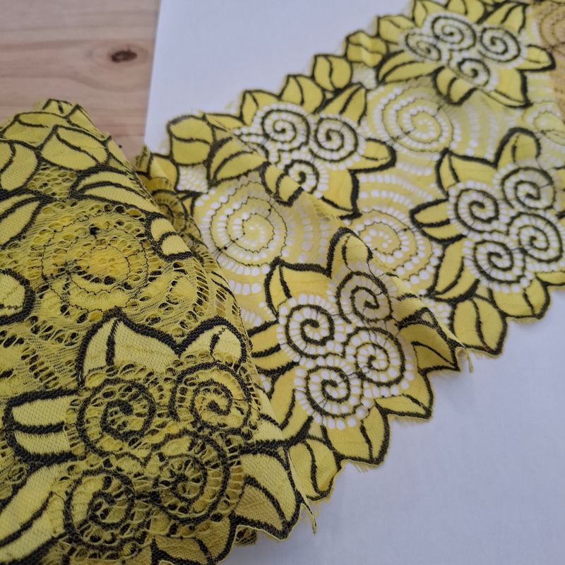 Dentelle extensible jaune/noir