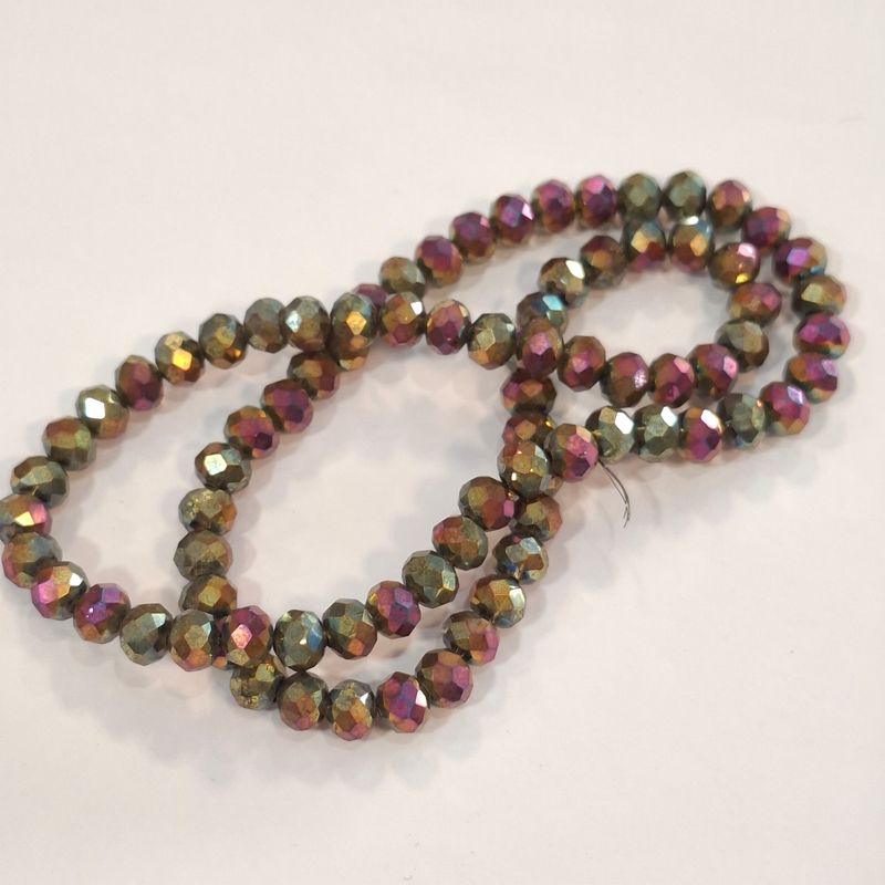 82 perles acryliques à facette 6x4mm rose doré irisé 
