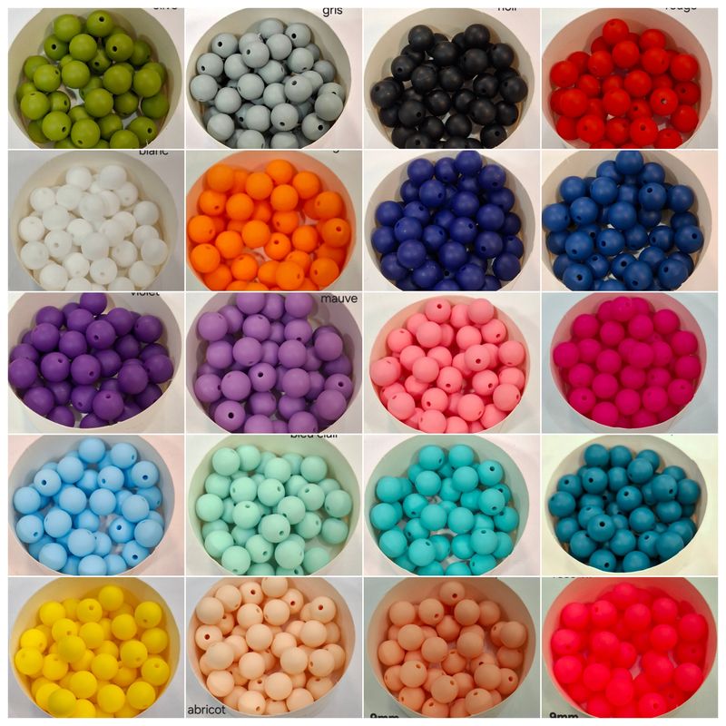 Perle en silicone 9mm ,20 couleurs