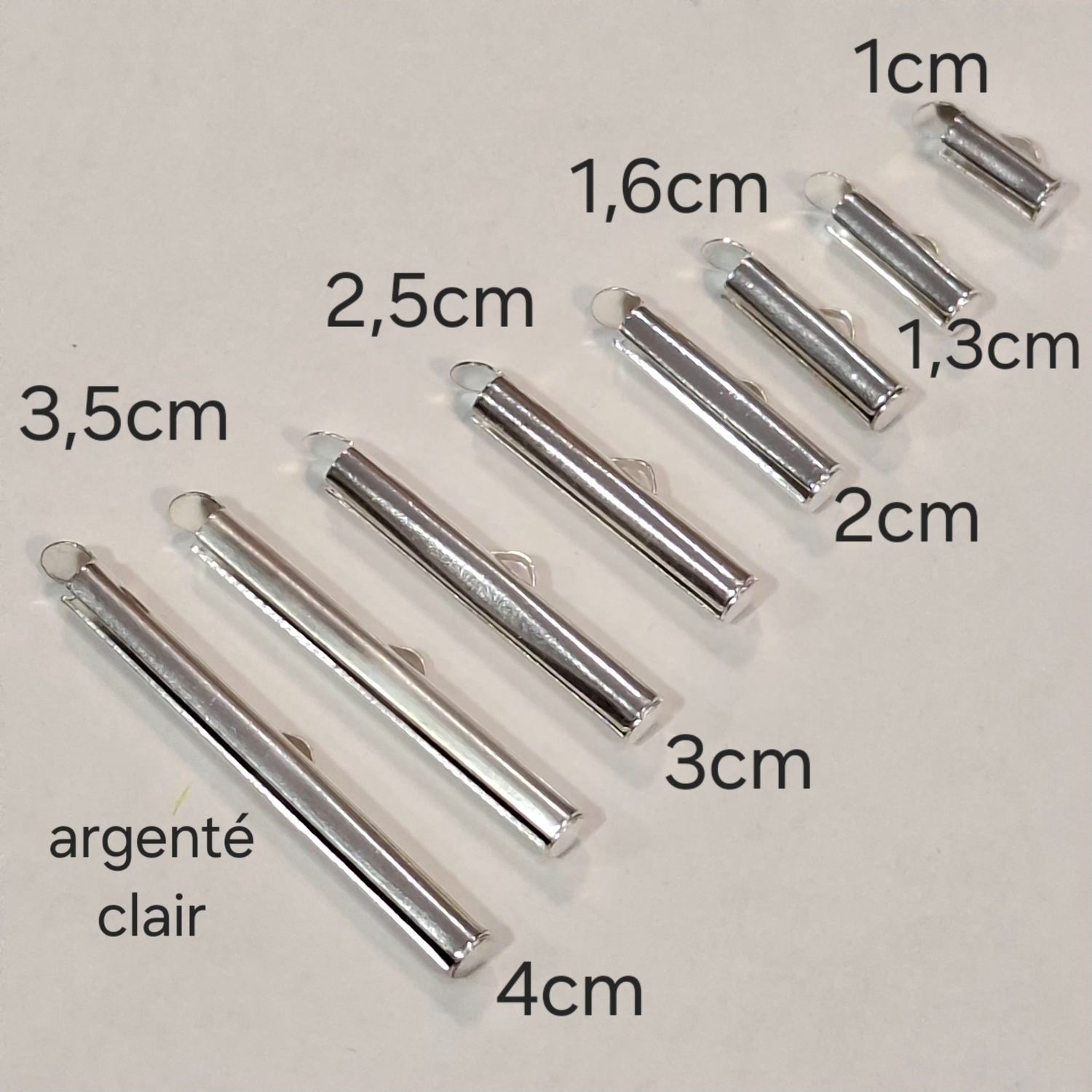 10 fermoir tube embout argenté clair (8 longueurs)