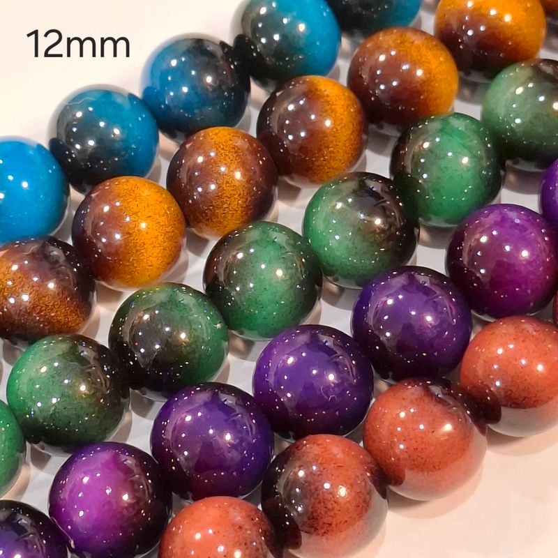 12 perles en verre 12mm imitation oeil de tigre