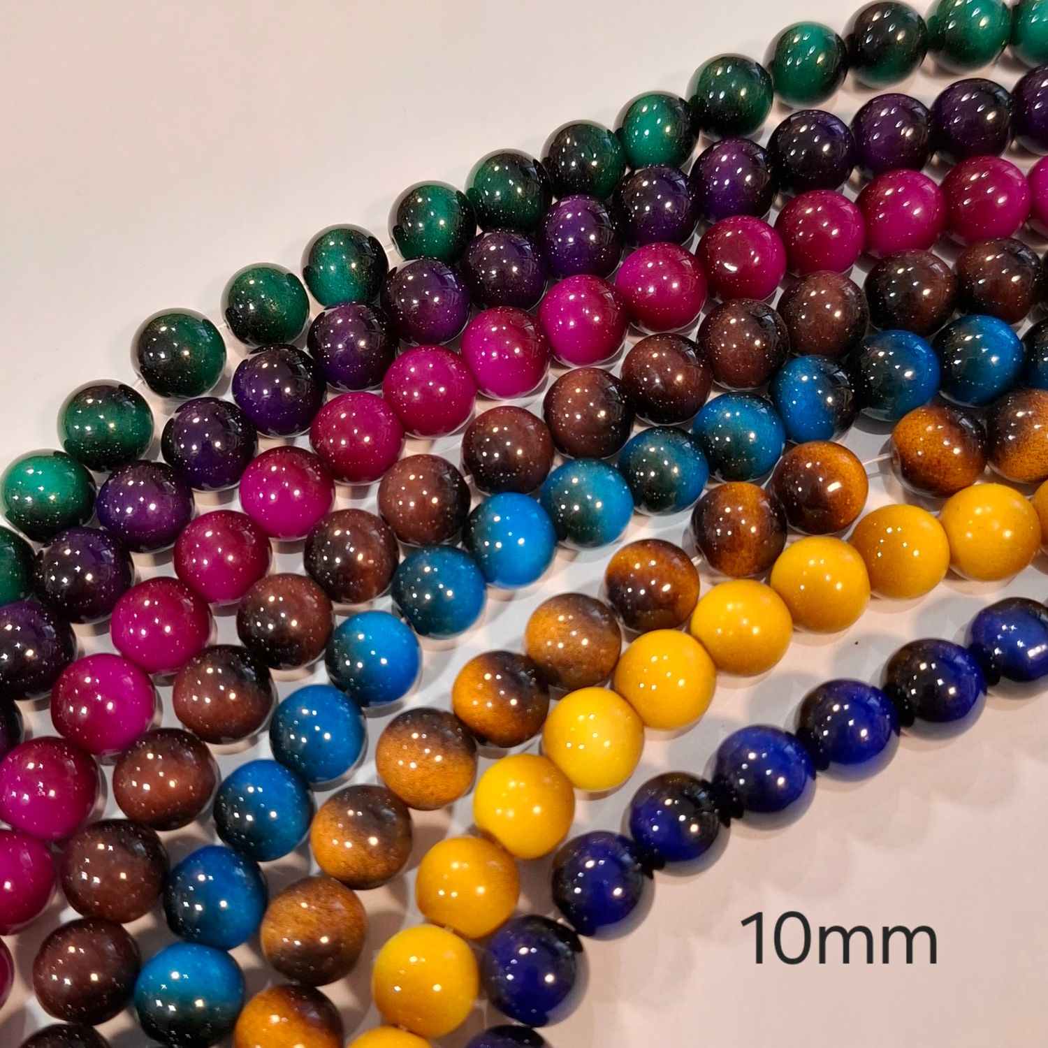 15 perles en verre 10mm imitation oeil de tigre
