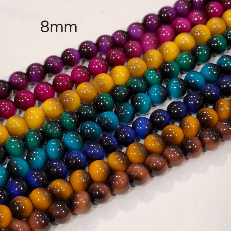 25 perles en verre 8mm imitation oeil de tigre
