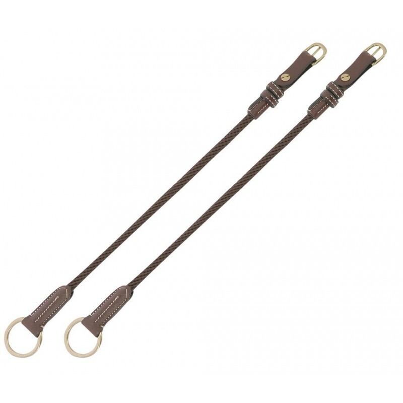 Eric Thomas - Montants de releveur cuir/corde, Couleur: Havane, Taille: Poney