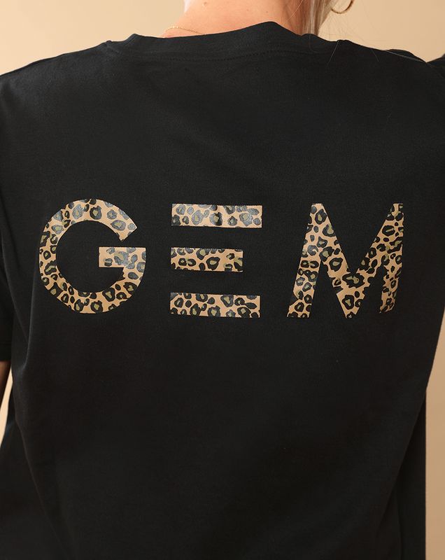 GEM - Tee-shirt Eclair noir / logo léopard