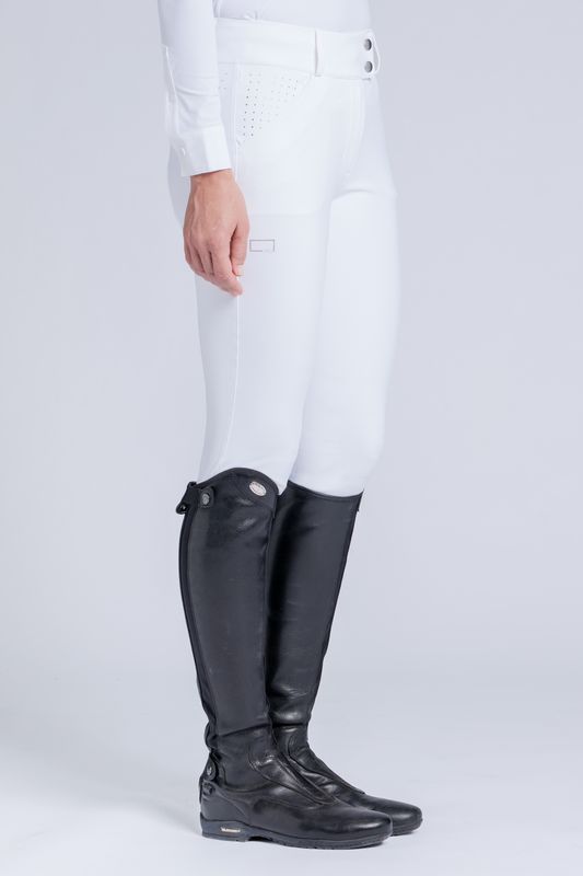 RG Italy - Pantalon Taille Haute avec Strass Femme Blanc
