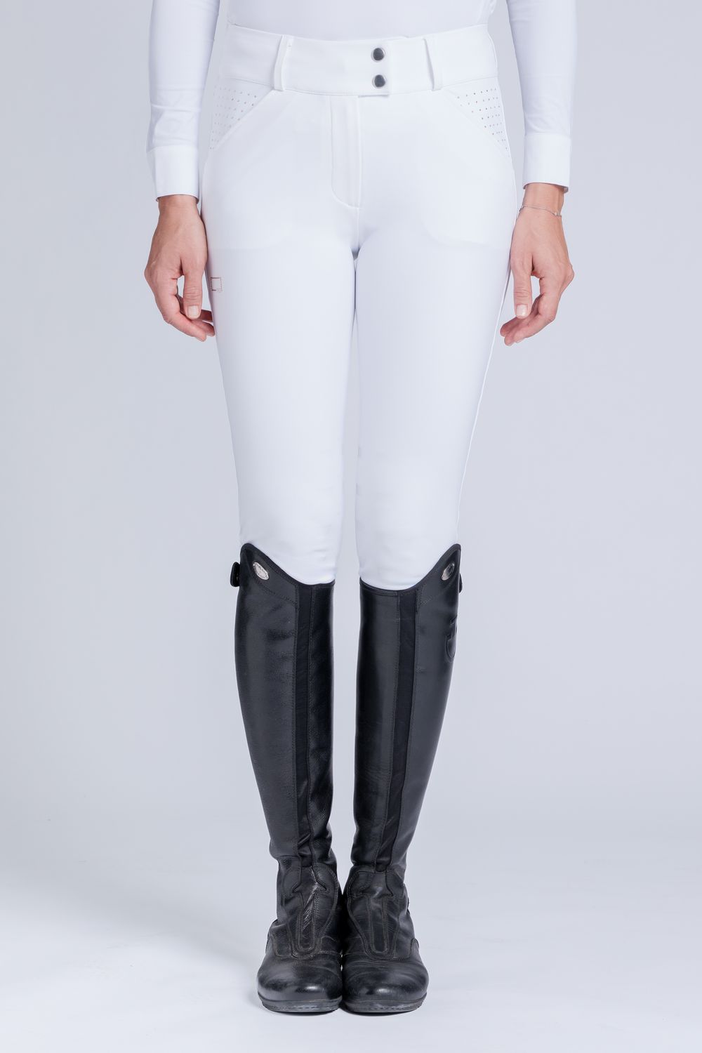 RG Italy - Pantalon Taille Haute avec Strass Femme Blanc RG Italy - Pantalon Taille Haute avec Strass Femme Blanc