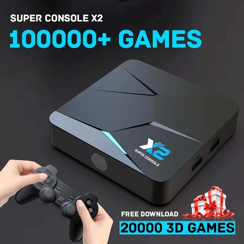 Super Console X 2 Pro (256GB) Retro Game Console with 100,000 Games | 70 Emulators | Dual System support android TV 9.0