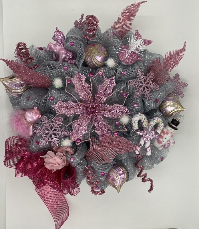 Christmas Wreath Silver and Pink