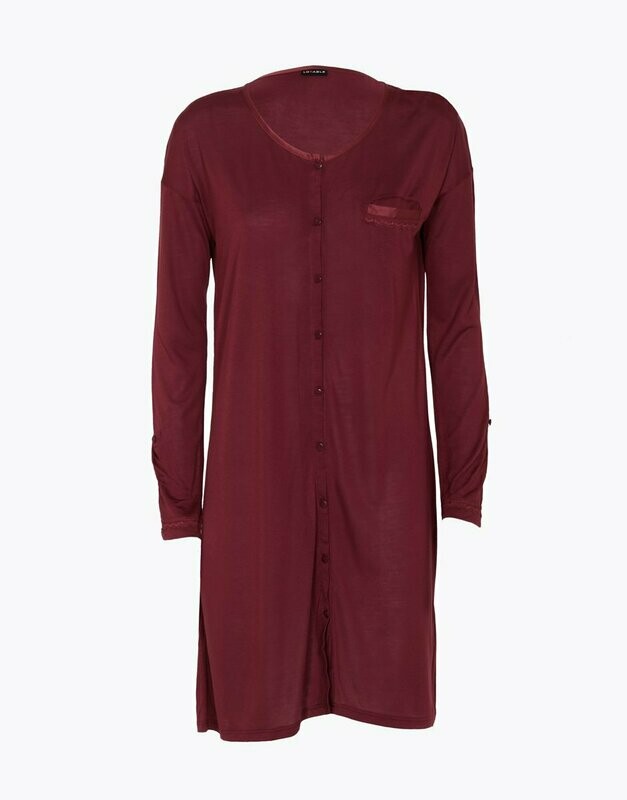 CAMICIA DA NOTTE MANICA LUNGA, BORDEAUX, IN JERSEY MODAL