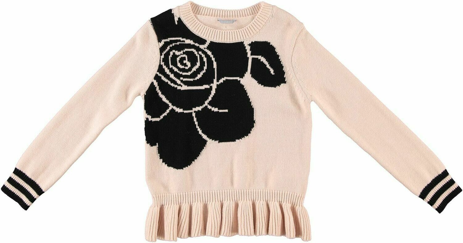 Maglioncino In Misto Lana Rosa Con Rosa Bambina Sarabanda