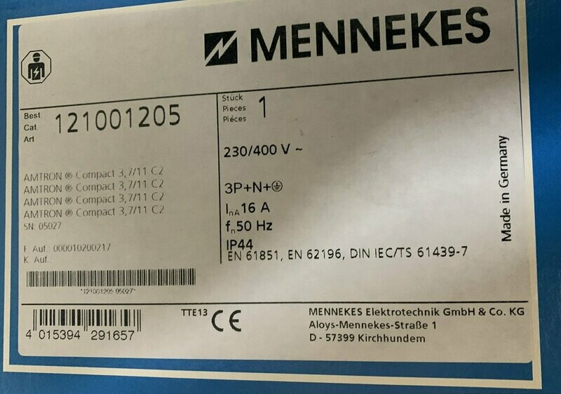 Mennekes Wallbox AMTRON compact 3,7/11 C2