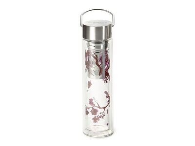 Glasflasche mit Edelstahlsieb und -deckel, 0,35l, Flowtea®, "Cherry Blossom"