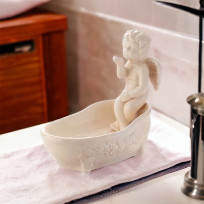 Keramik-Badewanne mit Engel creme 18 x 9 x 14 cm