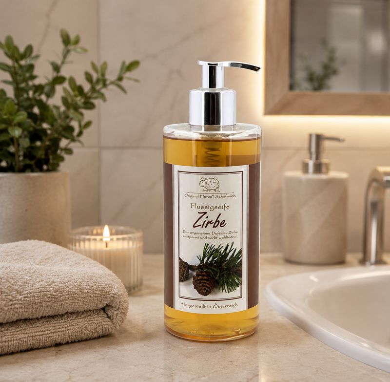 FLOREX Flüssigseife mit Zirbe und biologischer Schafmilch 400 ml FLOREX Flüssigseife mit Zirbe und biologischer Schafmilch 400 ml