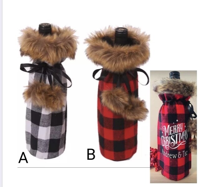 Buffalo plaid wine bags